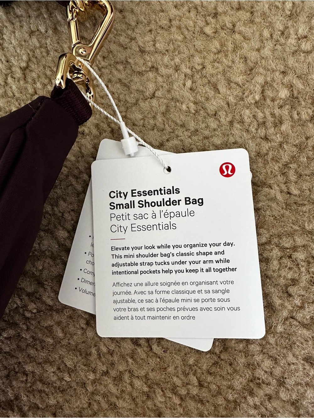 Lululemon City Essentials Small Shoulder Bag 3L- Plum with Gold Hardware - Picture 2 of 9